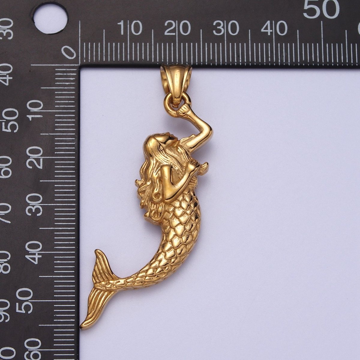 Gold Mermaid Siren Under The Sea Stainless Steel Pendant J-386 - DLUXCA