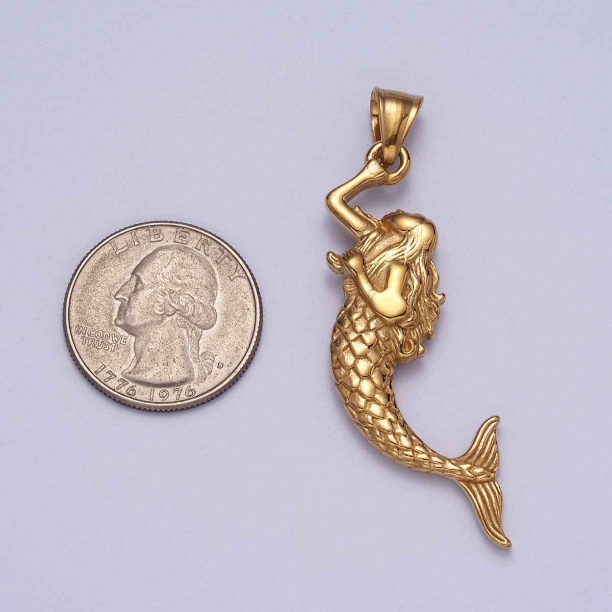 Gold Mermaid Siren Under The Sea Stainless Steel Pendant J-386 - DLUXCA