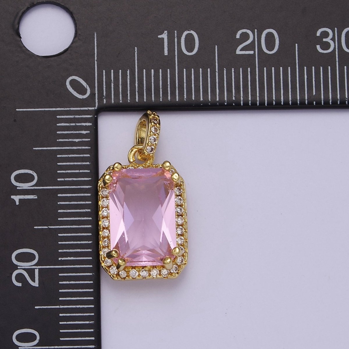 Gold Micro Pave Baby Pink Baguette Cubic Zirconia Pendant For Jewelry Necklace Making J-530 - DLUXCA