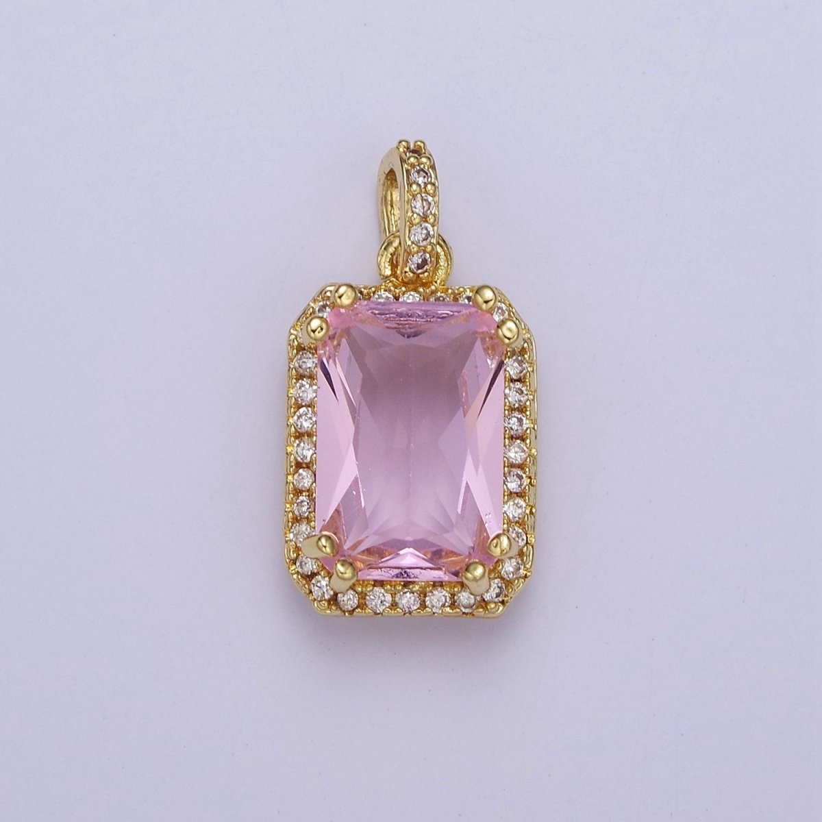 Gold Micro Pave Baby Pink Baguette Cubic Zirconia Pendant For Jewelry Necklace Making J-530 - DLUXCA