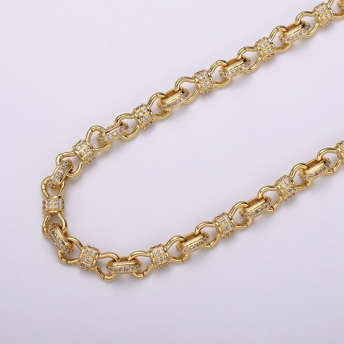 Gold Micro Pave Chain 24K Gold Filled CZ Oval Cable Chain by Meter for Statement Jewelry Making, Unfinished Chain | ROLL-449 (O-075), ROLL-450 (O-076) Clearance Pricing - DLUXCA