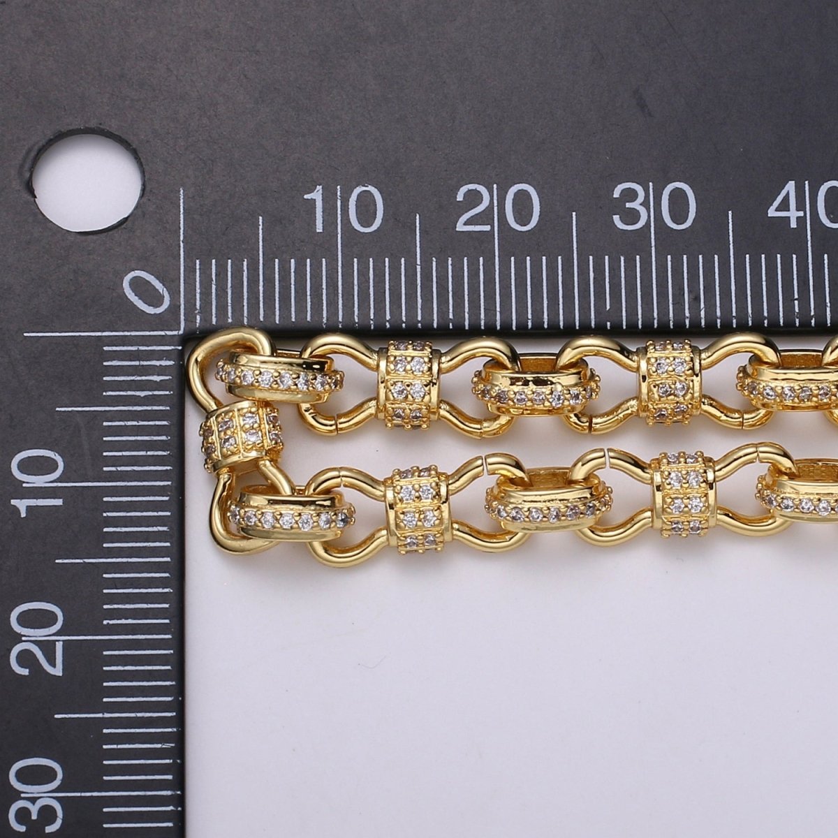 Gold Micro Pave Chain 24K Gold Filled CZ Oval Cable Chain by Meter for Statement Jewelry Making, Unfinished Chain | ROLL-449 (O-075), ROLL-450 (O-076) Clearance Pricing - DLUXCA