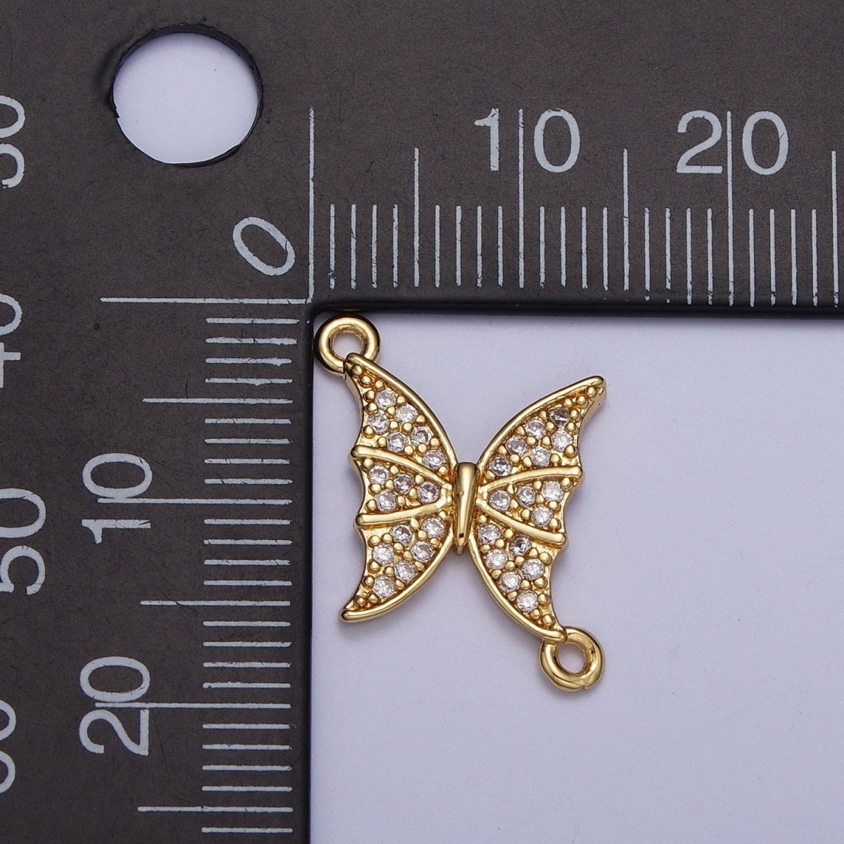 Gold Micro Pave Cubic Zirconia Garden Mariposa Butterfly Charm Connector For Jewelry Making G-533 - DLUXCA