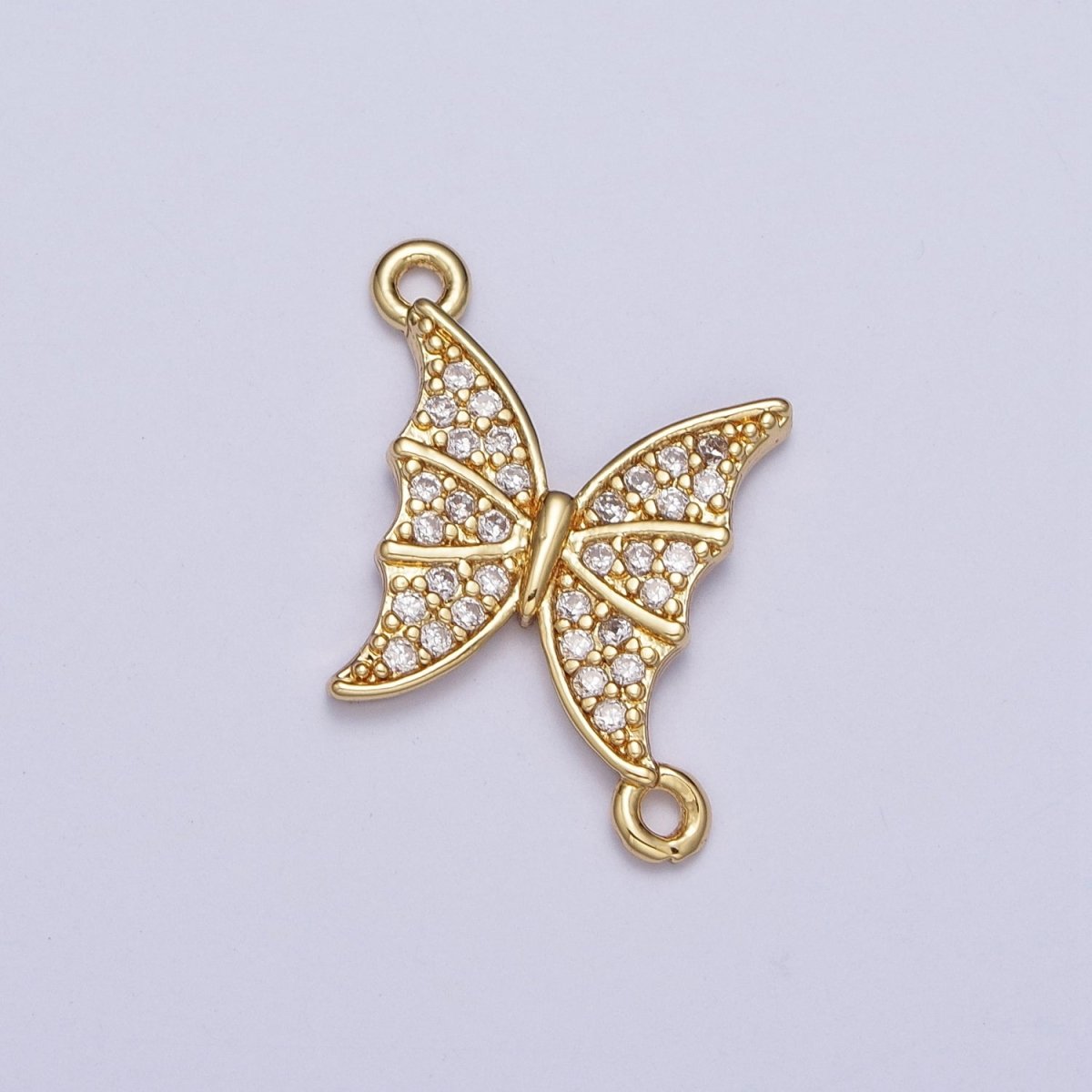 Gold Micro Pave Cubic Zirconia Garden Mariposa Butterfly Charm Connector For Jewelry Making G-533 - DLUXCA