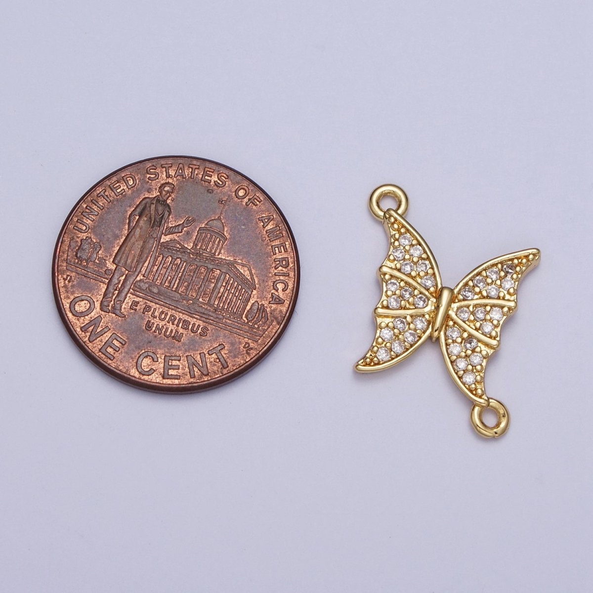 Gold Micro Pave Cubic Zirconia Garden Mariposa Butterfly Charm Connector For Jewelry Making G-533 - DLUXCA