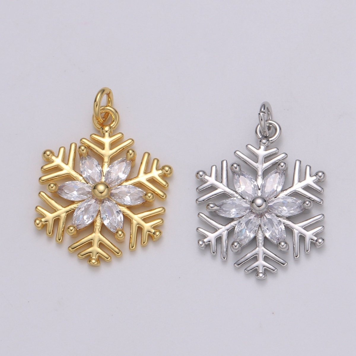 Gold Micro Pave CZ SnowFlake Pendant Charm, Silver Snowflake Pendant Charm For Holiday Gift Christmas Jewelry, Flower Charm E-209 E-210 - DLUXCA