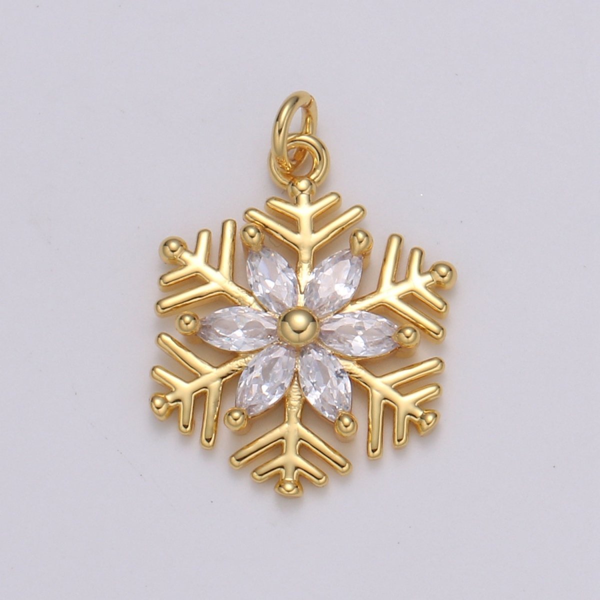 Gold Micro Pave CZ SnowFlake Pendant Charm, Silver Snowflake Pendant Charm For Holiday Gift Christmas Jewelry, Flower Charm E-209 E-210 - DLUXCA