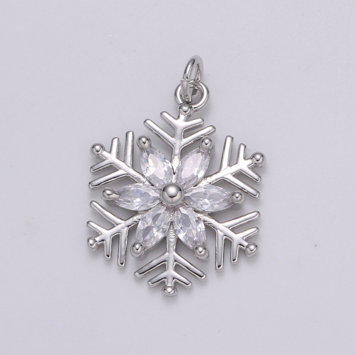 Gold Micro Pave CZ SnowFlake Pendant Charm, Silver Snowflake Pendant Charm For Holiday Gift Christmas Jewelry, Flower Charm E-209 E-210 - DLUXCA