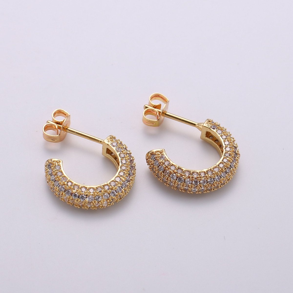 Gold Micro Pave Hoop Earrings Gold Chunky Earrings, CZ Color Hoop Earrings, Modern Style, Gold Minimalist Earrings Q-271 - Q-276 - DLUXCA