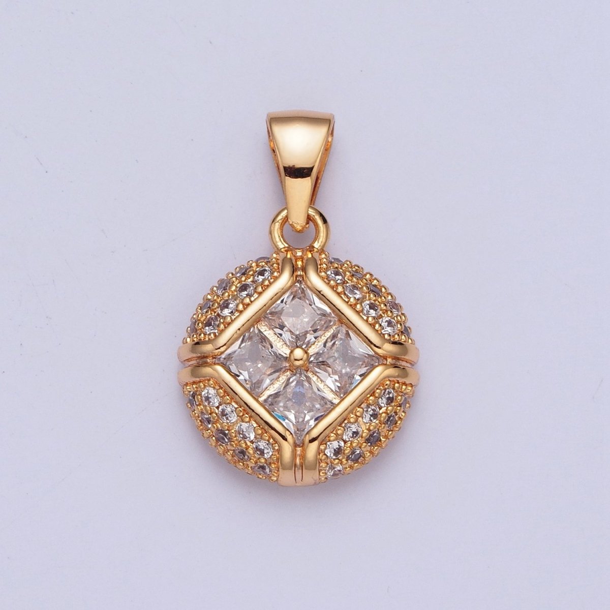 Gold Micro Pave Round Rhombus Cubic Zirconia CZ Pendant For jewelry Make X-374 - DLUXCA