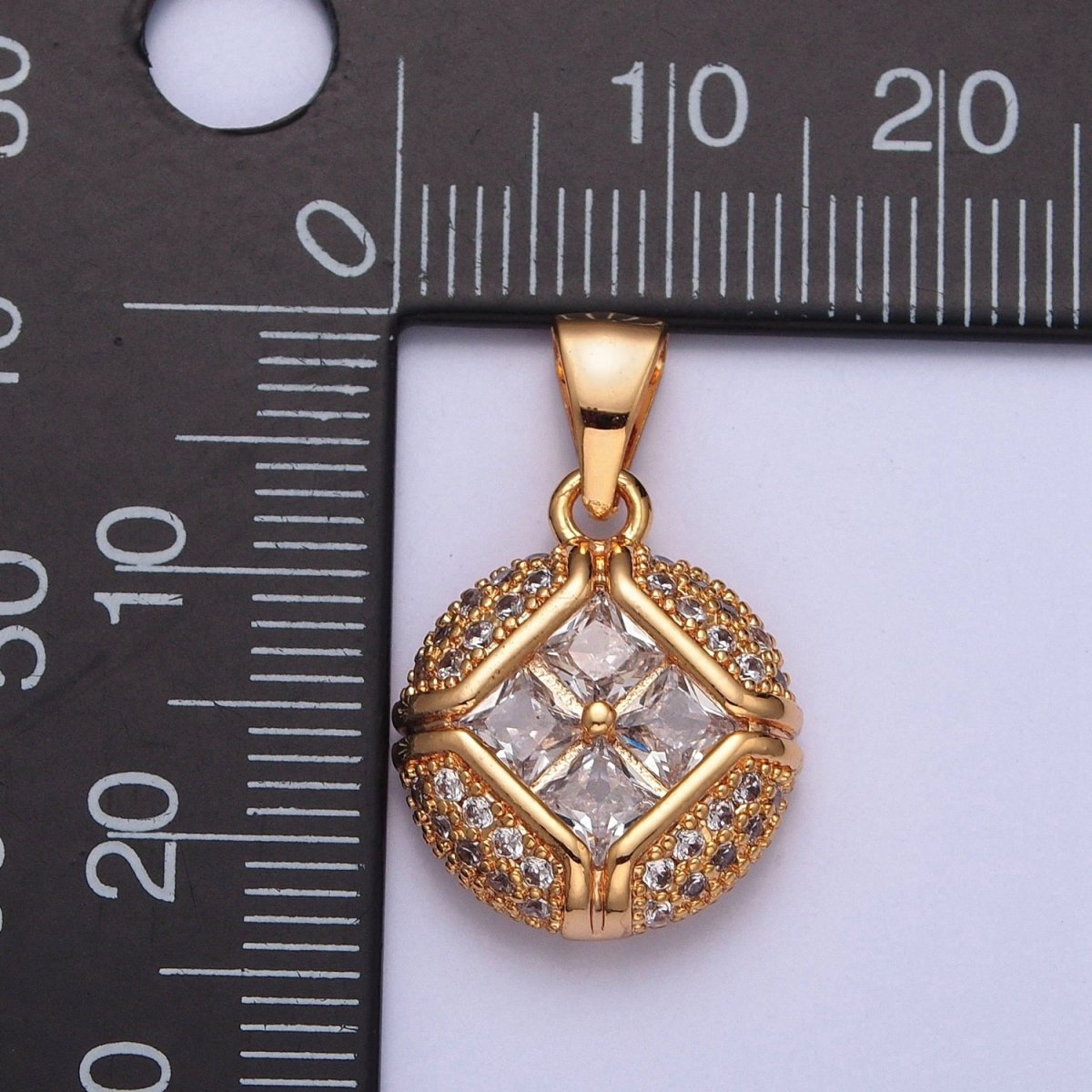 Gold Micro Pave Round Rhombus Cubic Zirconia CZ Pendant For jewelry Make X-374 - DLUXCA