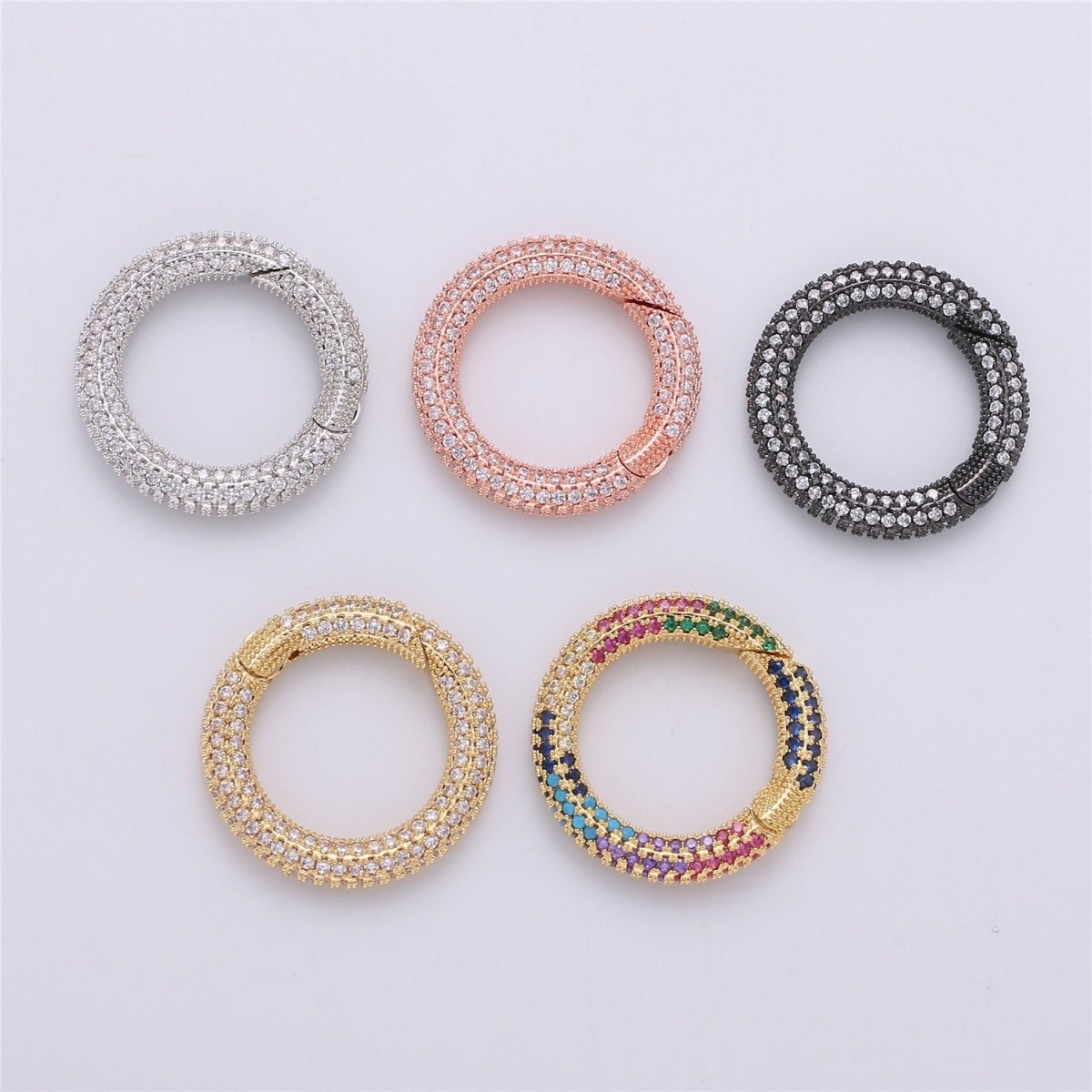 Gold Micro Pave Spring Buckle Metal Snap Clasp Spring gate ring, Trigger Round Ring,Snap Hook for Jewelry Key Chain Handbag Fashion Supply K-369 K-371 - DLUXCA