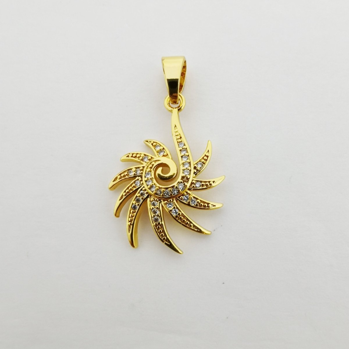 Gold Micro Pave Sun Hook charm in 14K gold Filled Cubic Zirconia Diamond Pendant I-771 - DLUXCA