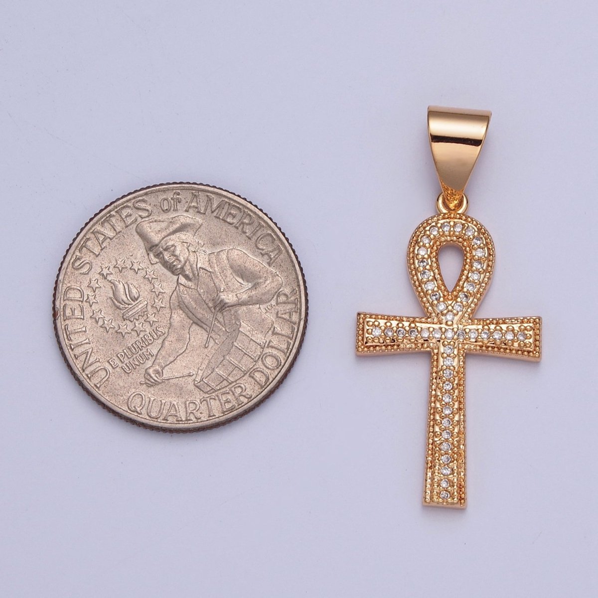 Gold Micro Pave VA Ankh Cross Pendant, Religious Egyptian Charm For Jewelry Making X-360 - DLUXCA