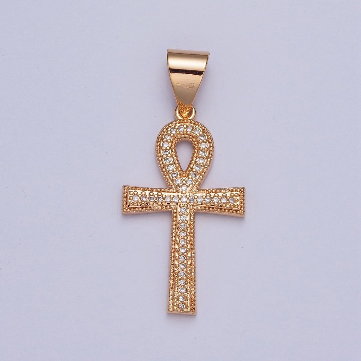 Gold Micro Pave VA Ankh Cross Pendant, Religious Egyptian Charm For Jewelry Making X-360 - DLUXCA