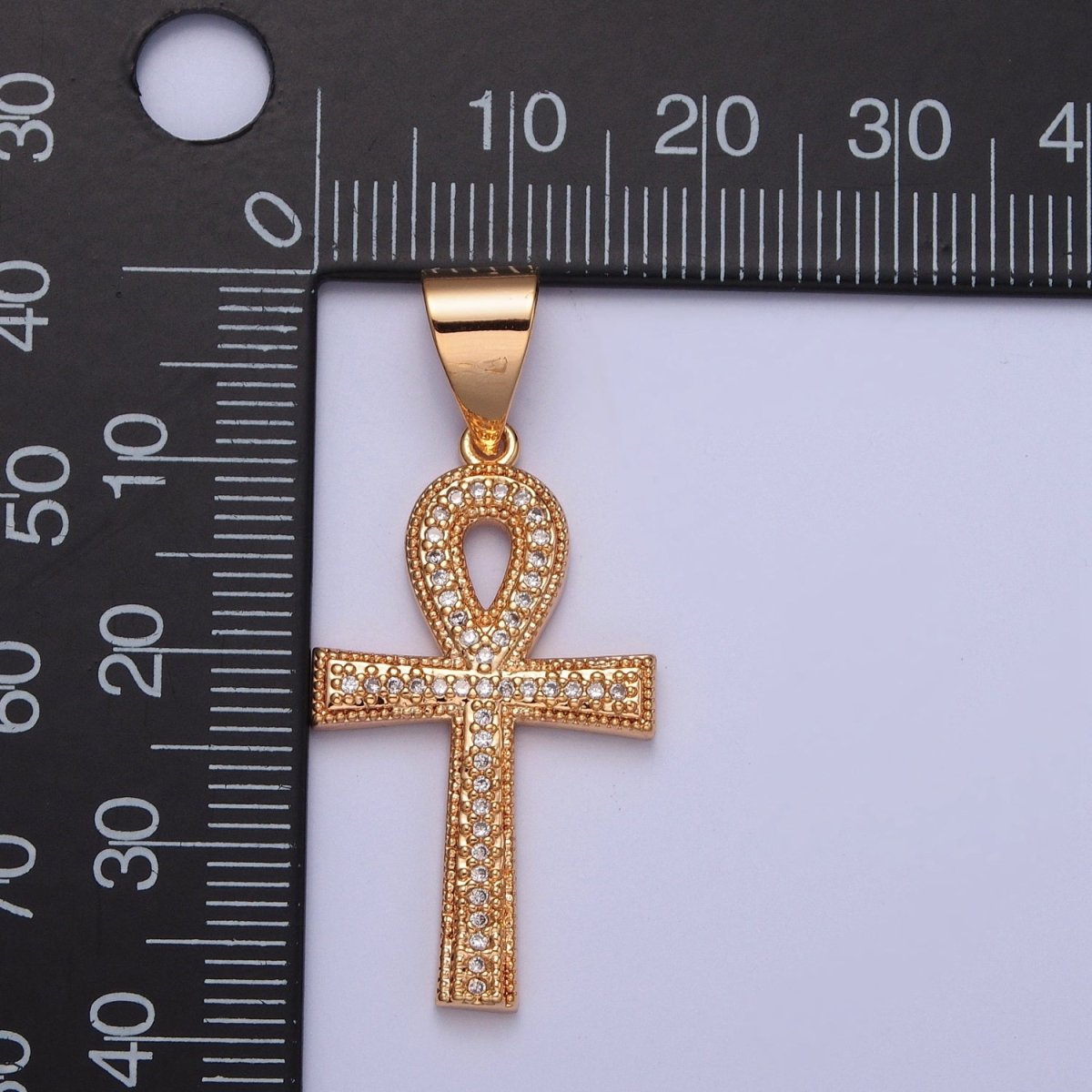 Gold Micro Pave VA Ankh Cross Pendant, Religious Egyptian Charm For Jewelry Making X-360 - DLUXCA