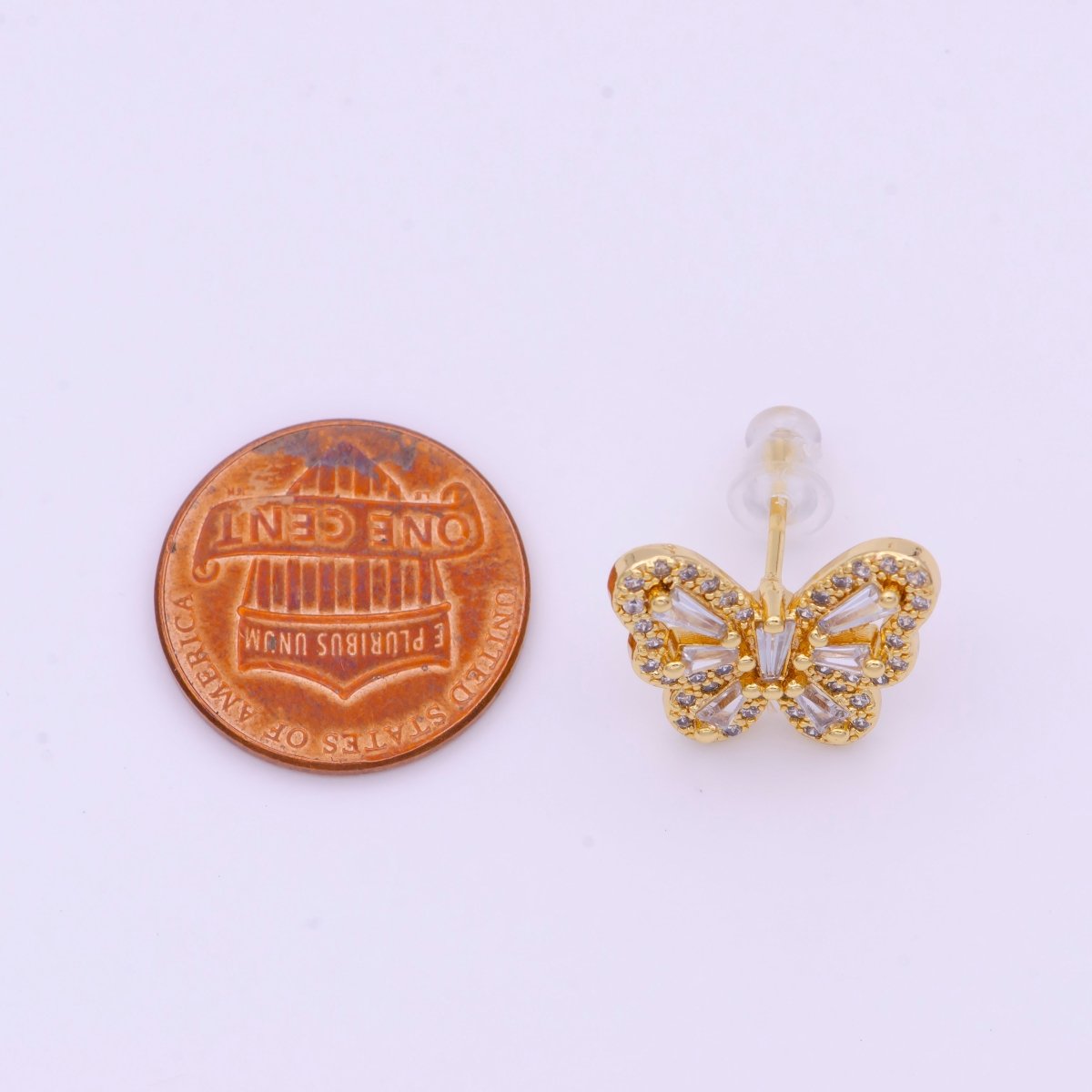 Gold Micro Paved Baguette CZ Mariposa Butterfly Stud Earrings | Y-160 - DLUXCA