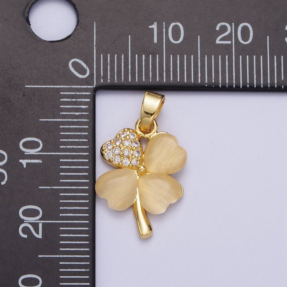 Gold Micro Paved Cubic Zirconia Lucky Clover Plant For DIY Jewelry Making | X-542 - DLUXCA
