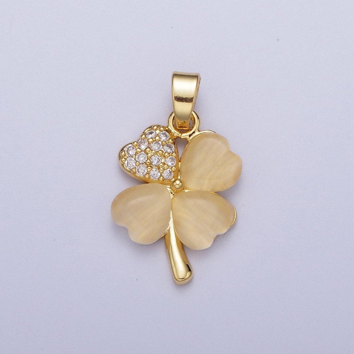 Gold Micro Paved Cubic Zirconia Lucky Clover Plant For DIY Jewelry Making | X-542 - DLUXCA
