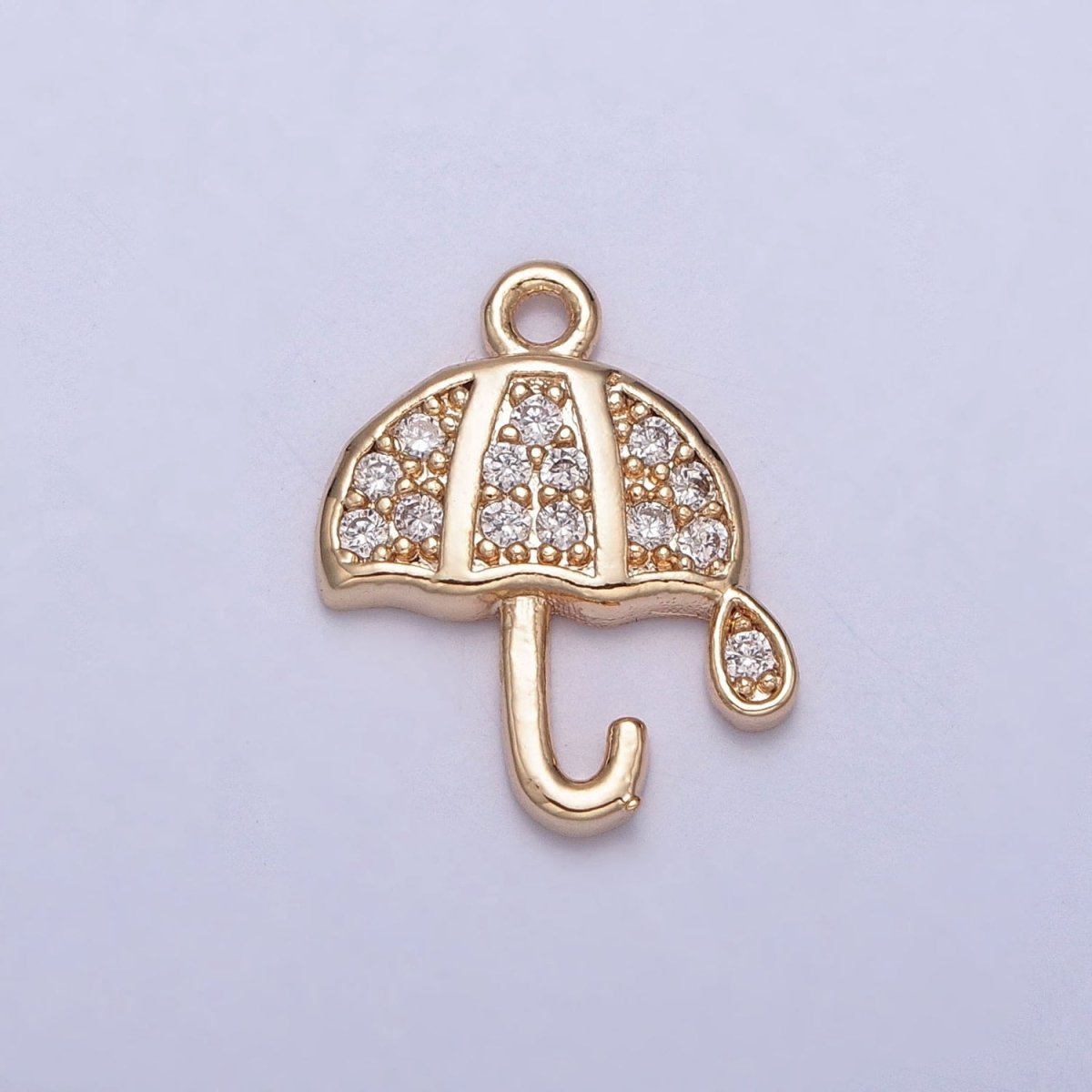 Gold Micro Paved Cubic Zirconia Umbrella Rainy Weather Charm Jewelry Component | X-226 - DLUXCA