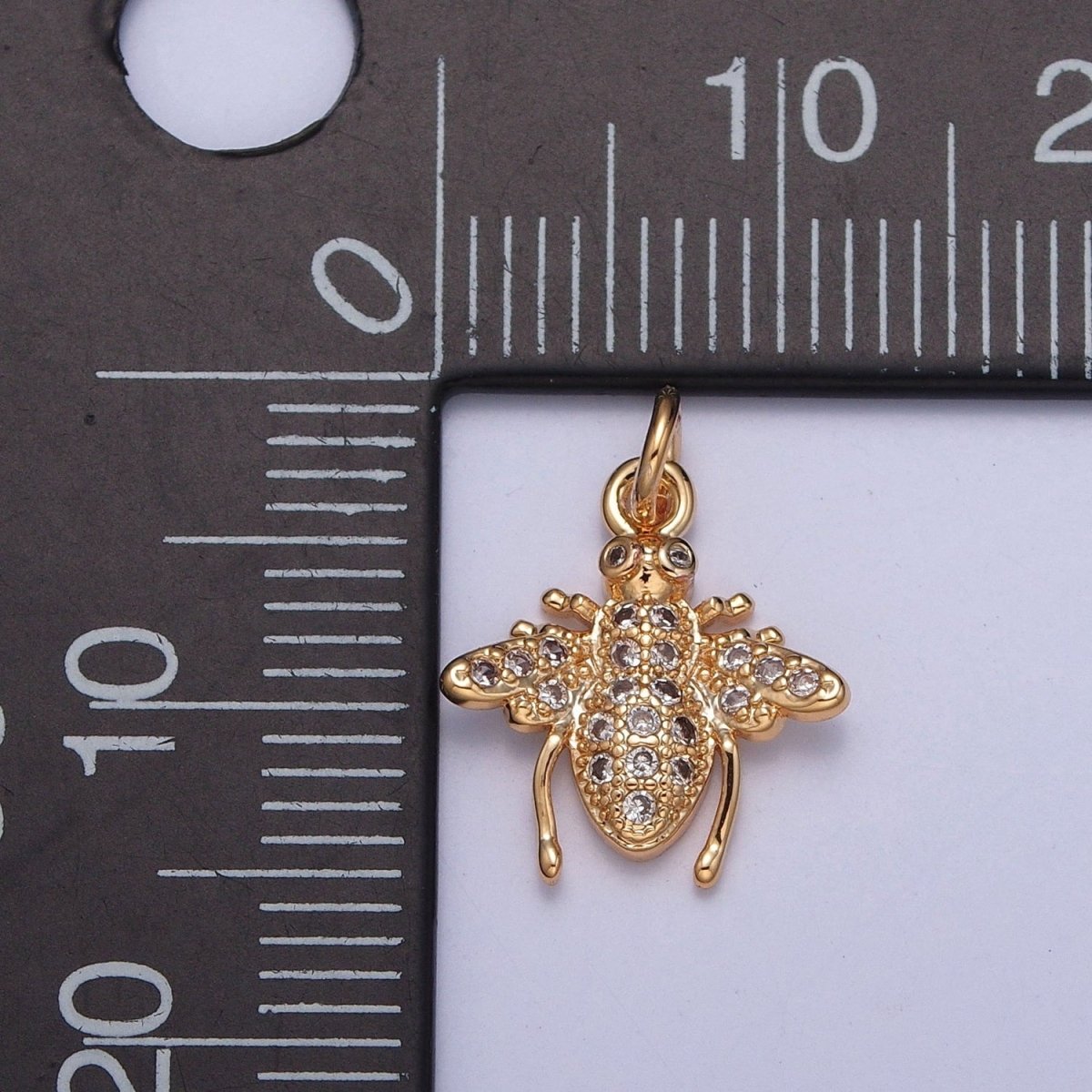 Gold Micro Paved CZ Bumble Honey Bee Insect Charm For DIY Jewelry Making | X-225 - DLUXCA