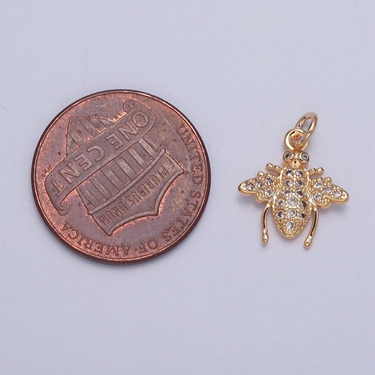 Gold Micro Paved CZ Bumble Honey Bee Insect Charm For DIY Jewelry Making | X-225 - DLUXCA