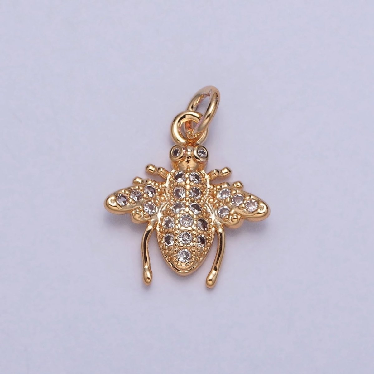 Gold Micro Paved CZ Bumble Honey Bee Insect Charm For DIY Jewelry Making | X-225 - DLUXCA