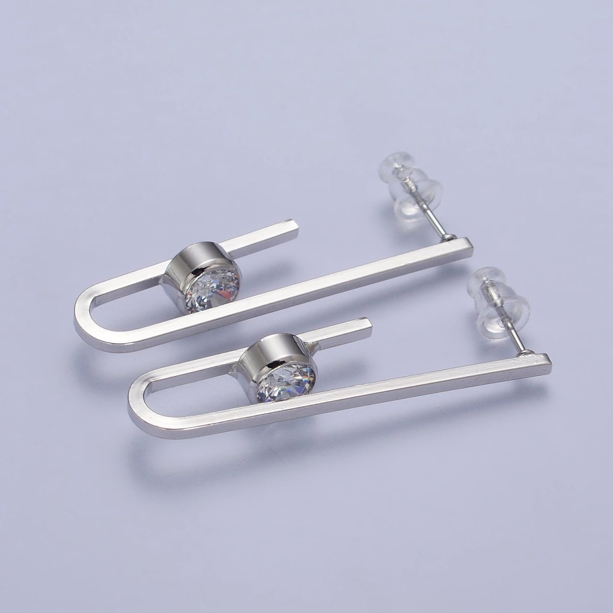 Gold Micro Paved CZ Geometric U Shaped Stud Earrings | AB179 - DLUXCA