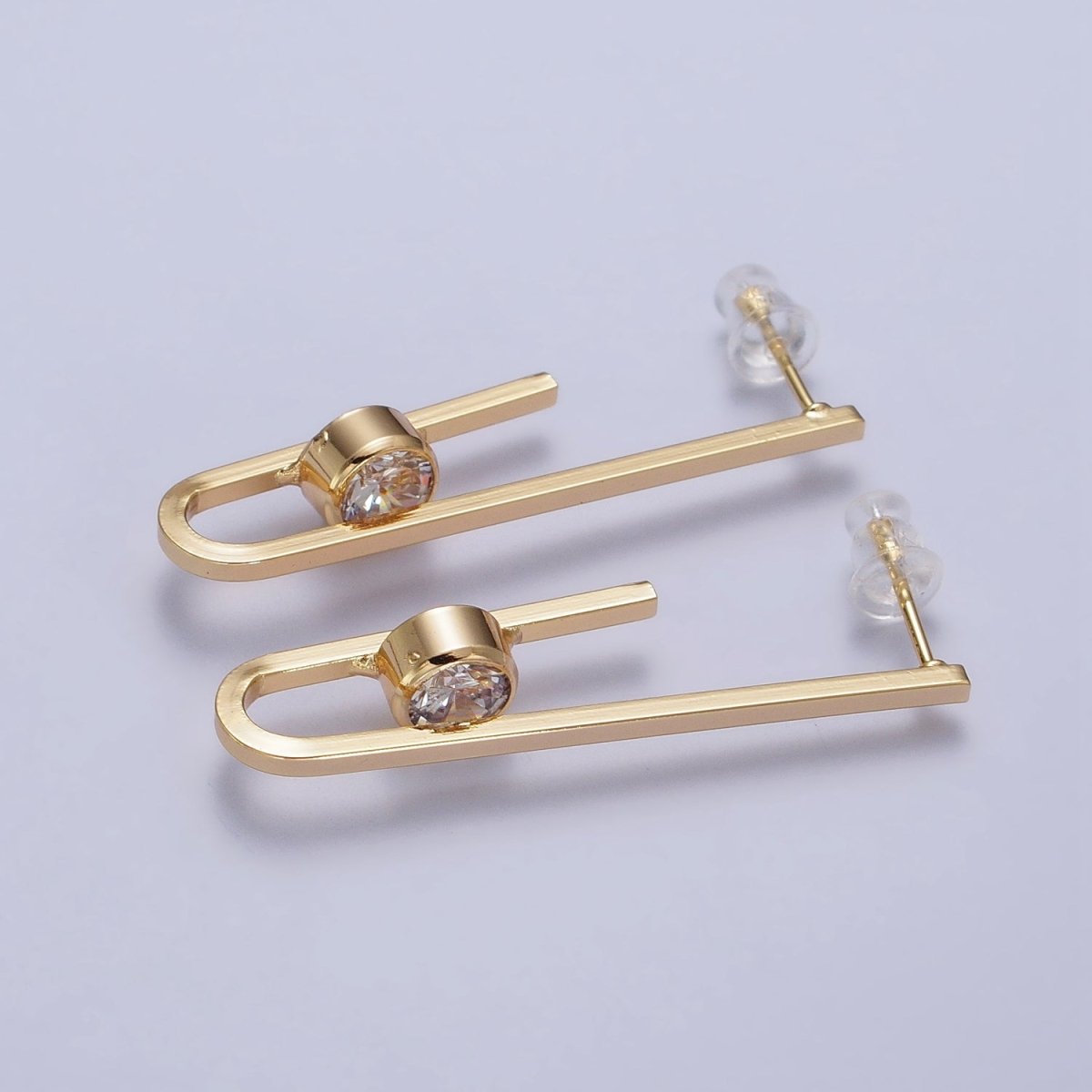 Gold Micro Paved CZ Geometric U Shaped Stud Earrings | AB179 - DLUXCA