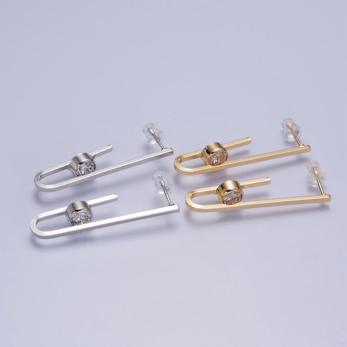 Gold Micro Paved CZ Geometric U Shaped Stud Earrings | AB179 - DLUXCA