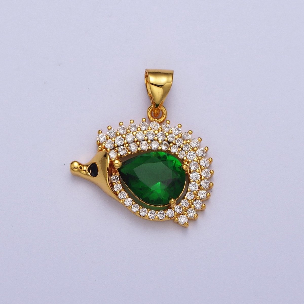 Gold Micro Paved CZ Hedgehog Porcupine Animal Pendant For Nature Jewelry Making | X-681 - DLUXCA