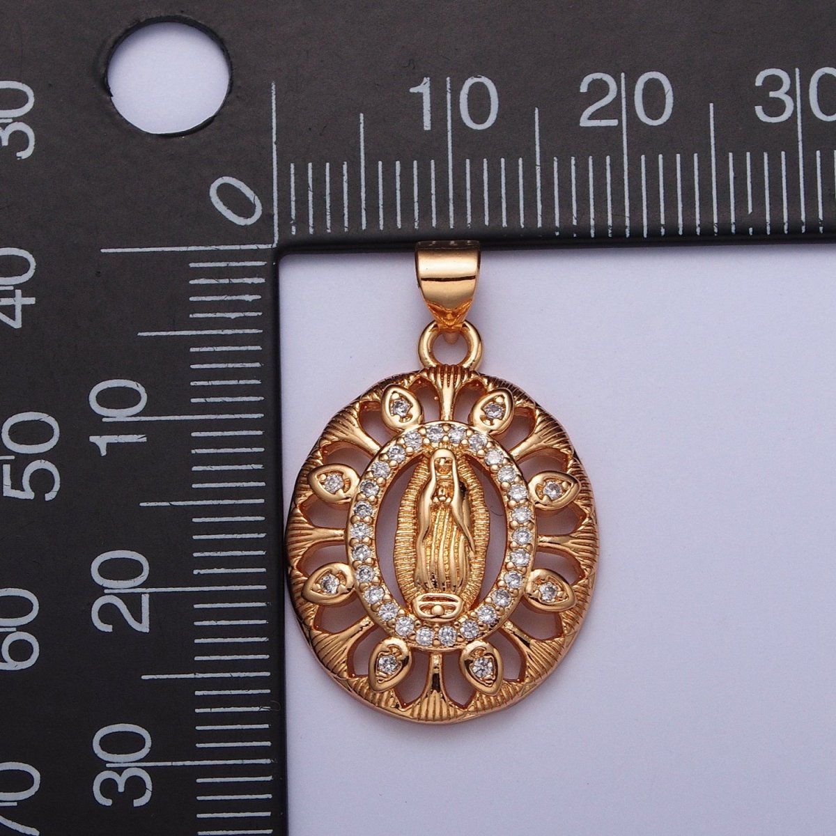 Gold Micro Paved CZ Lady Guadalupe Oval Medallion Pendant For DIY Religious Jewelry Making H-140 - DLUXCA