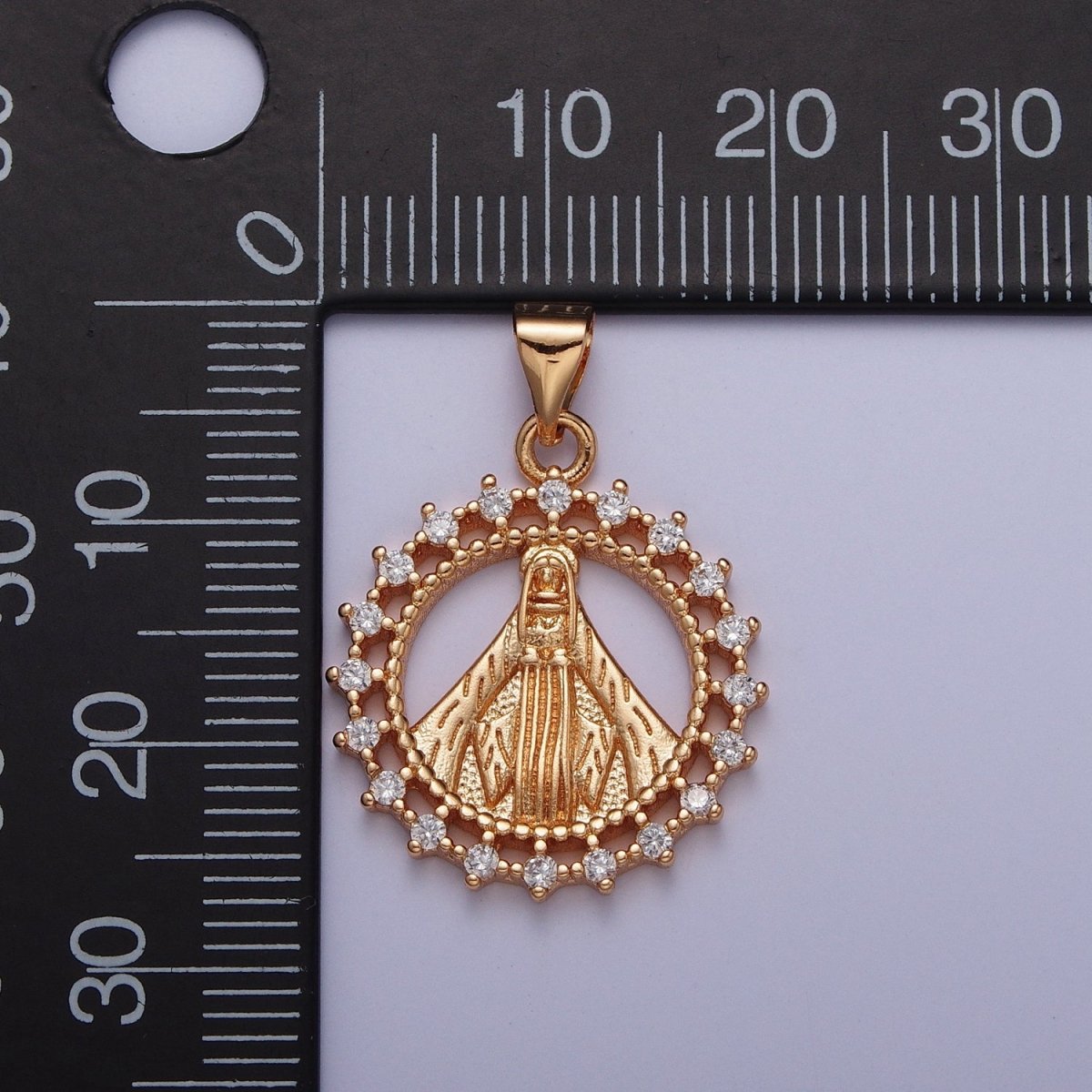 Gold Micro Paved CZ Miraculous Lady Round Medallion Pendant Lady Guadalupe Virgin Mary For DIY Religious Jewelry Making H-730 - DLUXCA