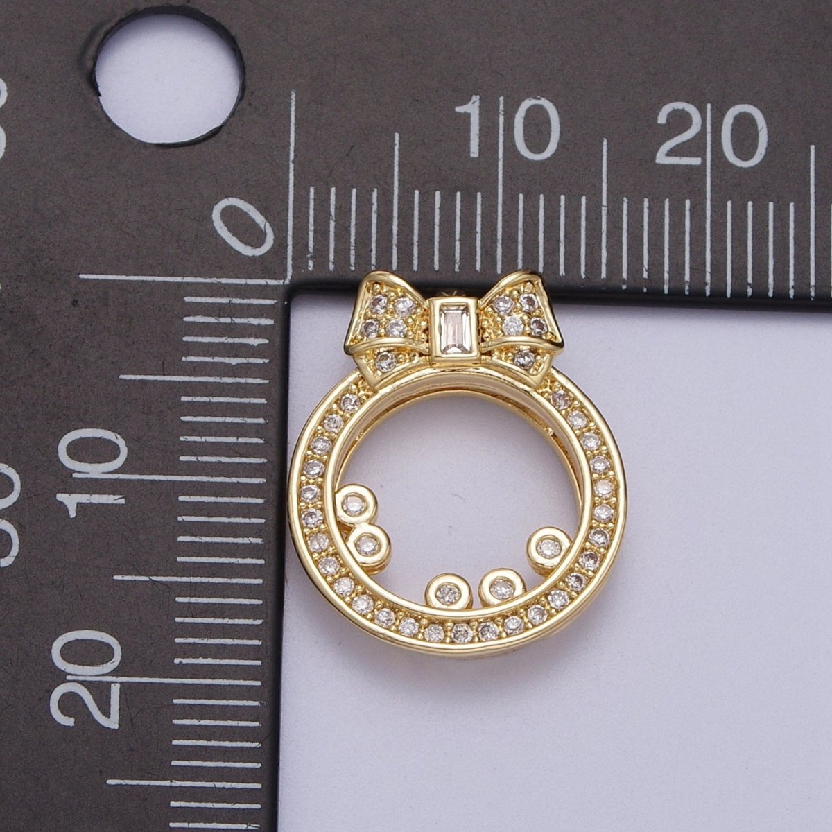 Gold Micro Paved CZ Open Round Baguette Ribbon Pendant For DIY Jewelry Making | X-543 - DLUXCA