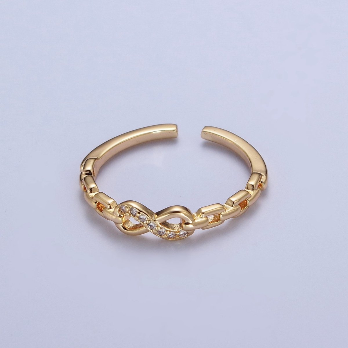 Gold Micro Paved Infinity Cable Chain Link Adjustable Stacking Ring | X-587 - DLUXCA