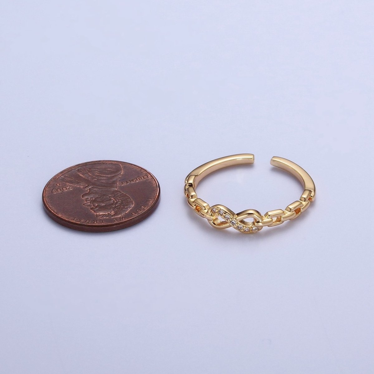 Gold Micro Paved Infinity Cable Chain Link Adjustable Stacking Ring | X-587 - DLUXCA