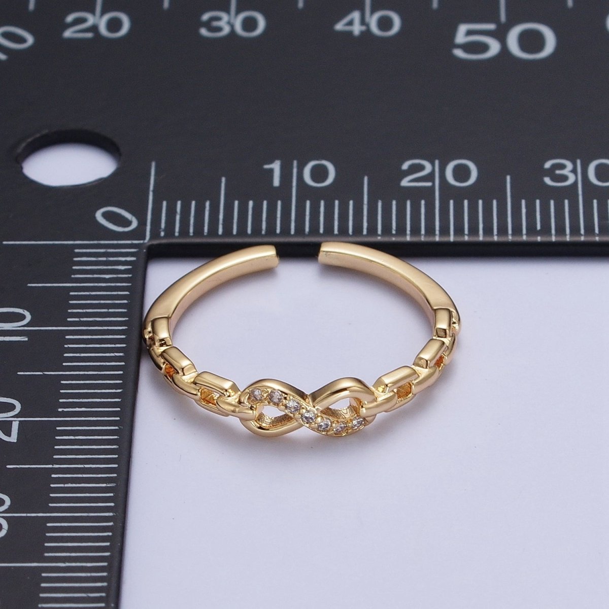 Gold Micro Paved Infinity Cable Chain Link Adjustable Stacking Ring | X-587 - DLUXCA