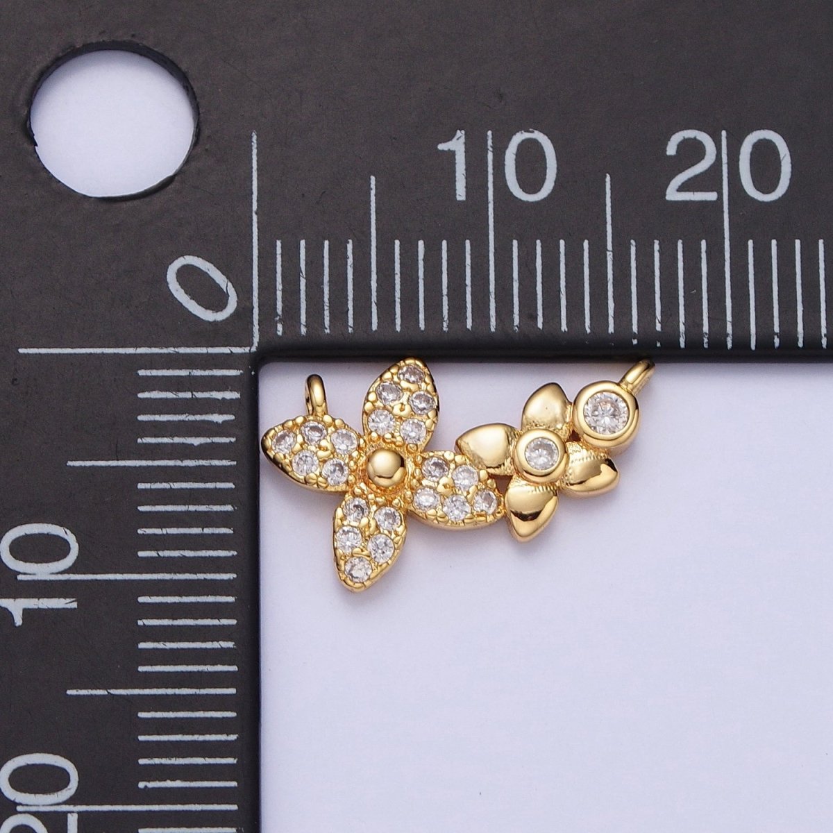 Gold Micro Paved Round Cubic Zirconia Flower Link Connector F-785 - DLUXCA