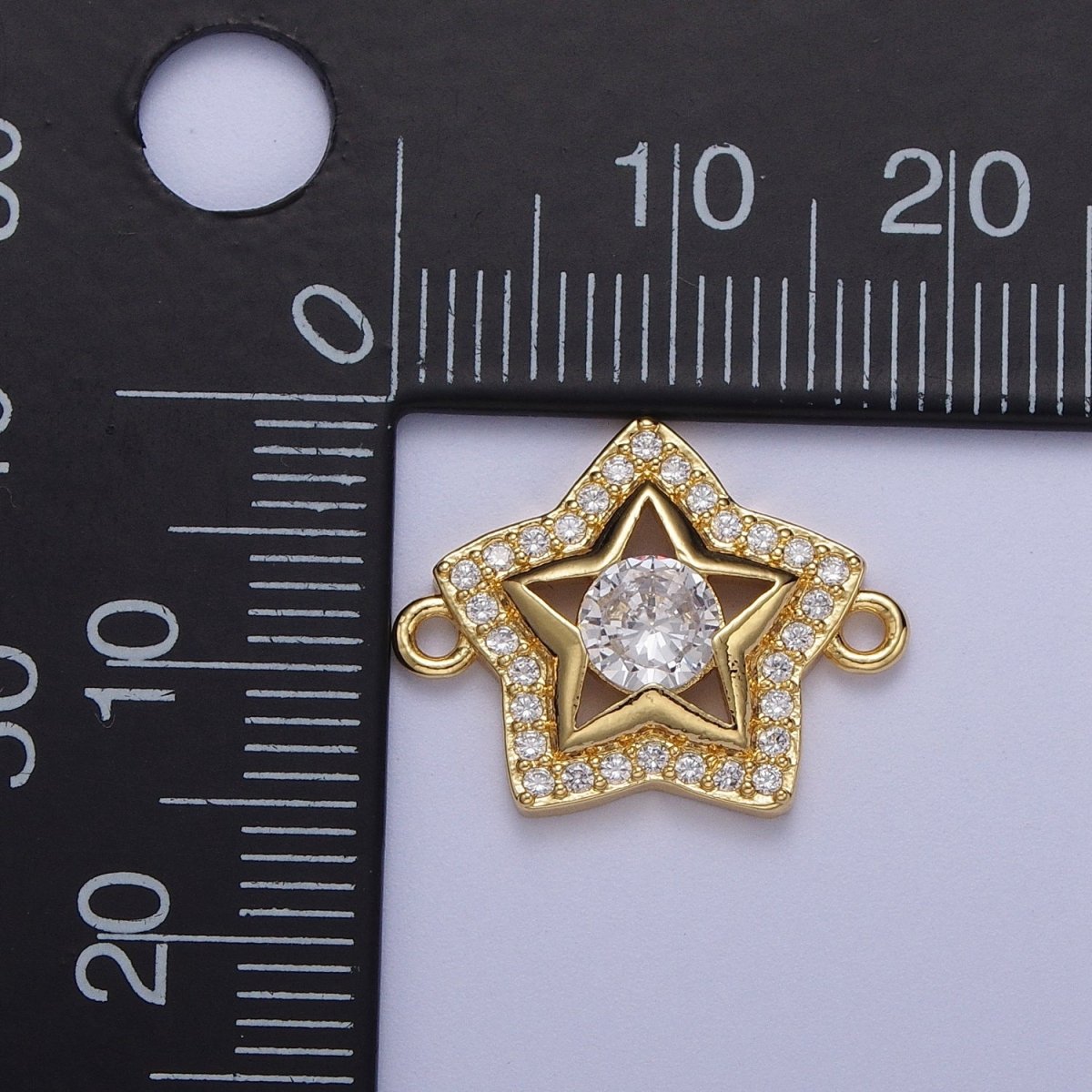 Gold Micro Paved Round Cubic Zirconia Shinning Celestial Star Connector Supply For Jewelry Making F-201 - DLUXCA