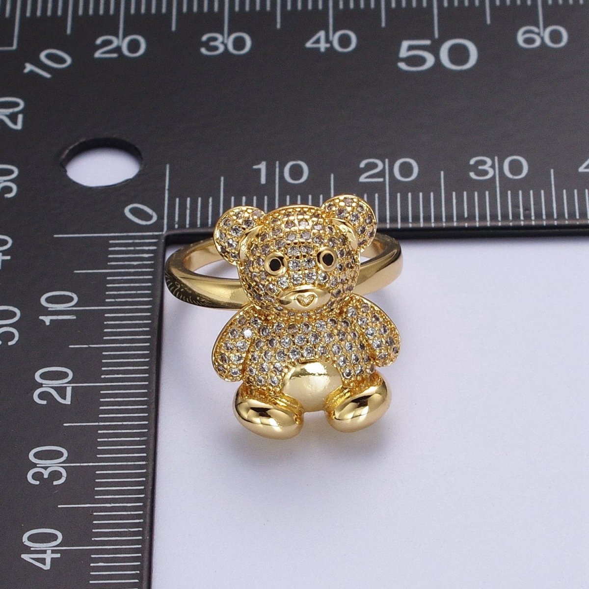 Gold Micro Paved Teddy Bear Cubic Zirconia CZ Adjustable Ring | Y-319 - DLUXCA