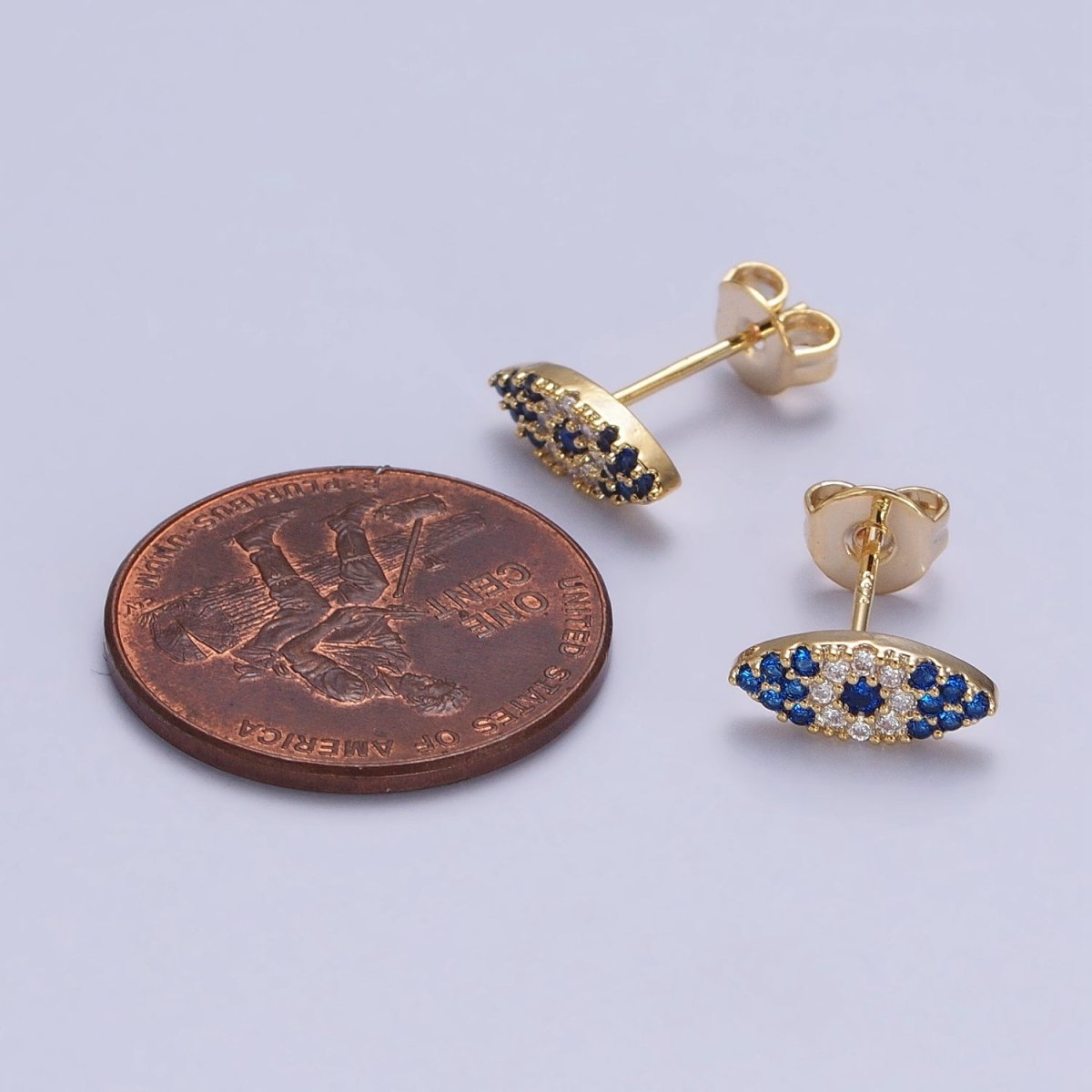 Gold Mini Evil Eye Blue White Micro Paved CZ Stud Earrings | AB184 - DLUXCA