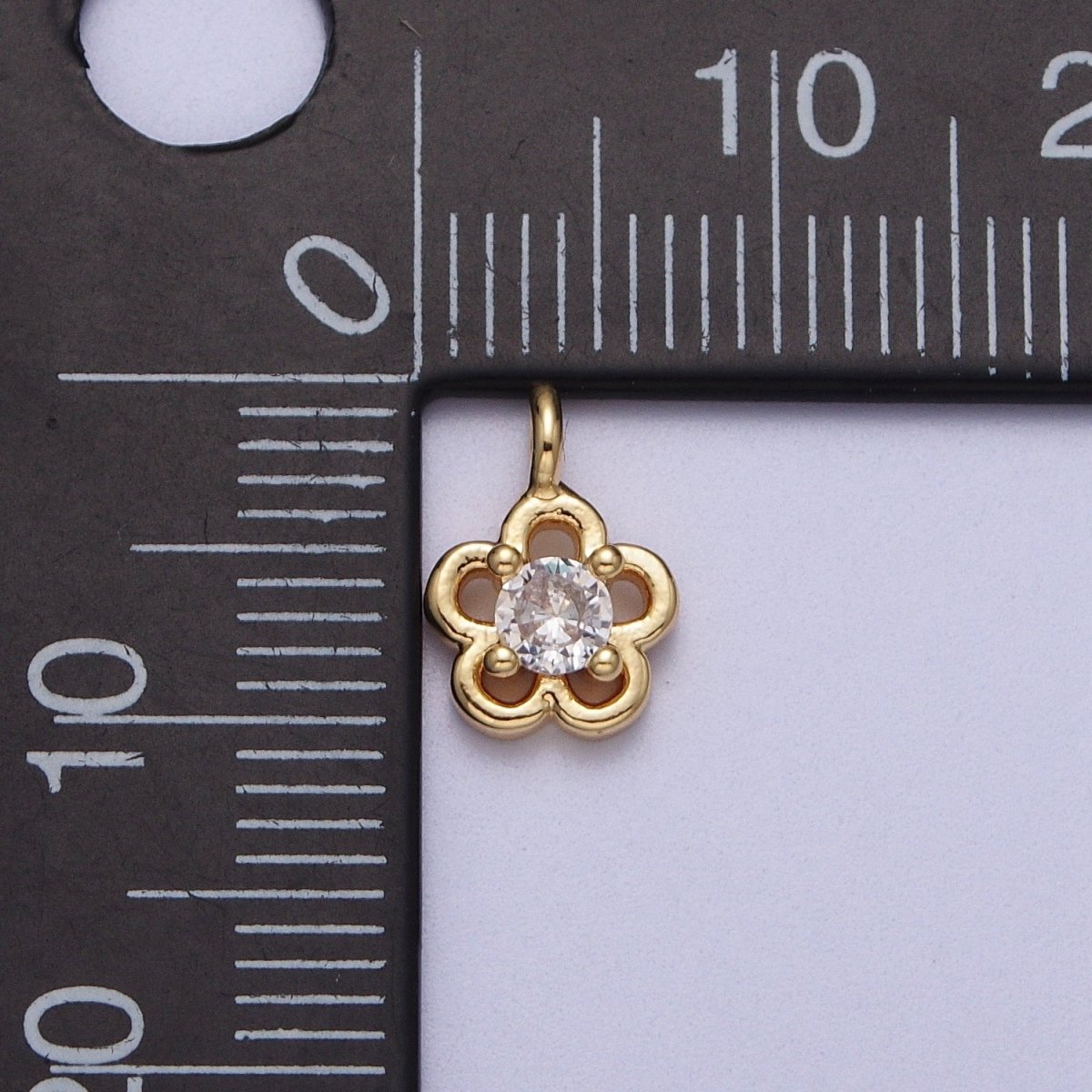 Gold Mini Round CZ Flower Daisy Nature 10mm Charm | C-478 - DLUXCA