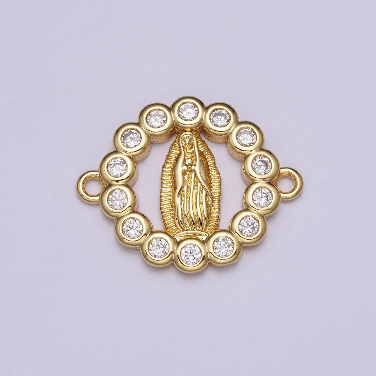 Gold Miraculous Mother Virgin Mary CZ Round Open Religious Connector | AA804 - DLUXCA