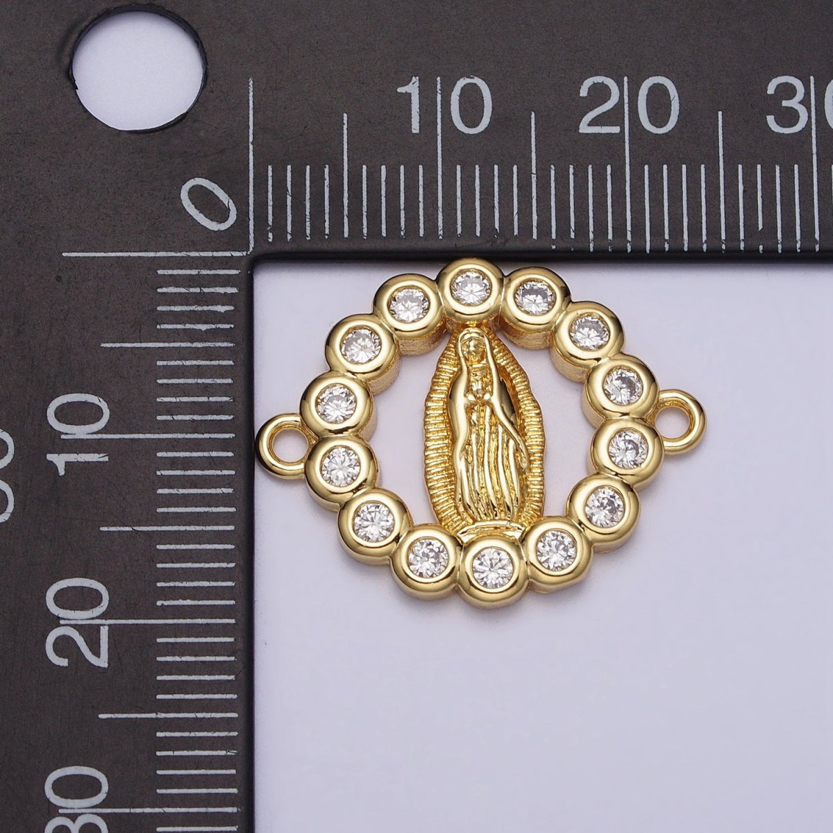 Gold Miraculous Mother Virgin Mary CZ Round Open Religious Connector | AA804 - DLUXCA