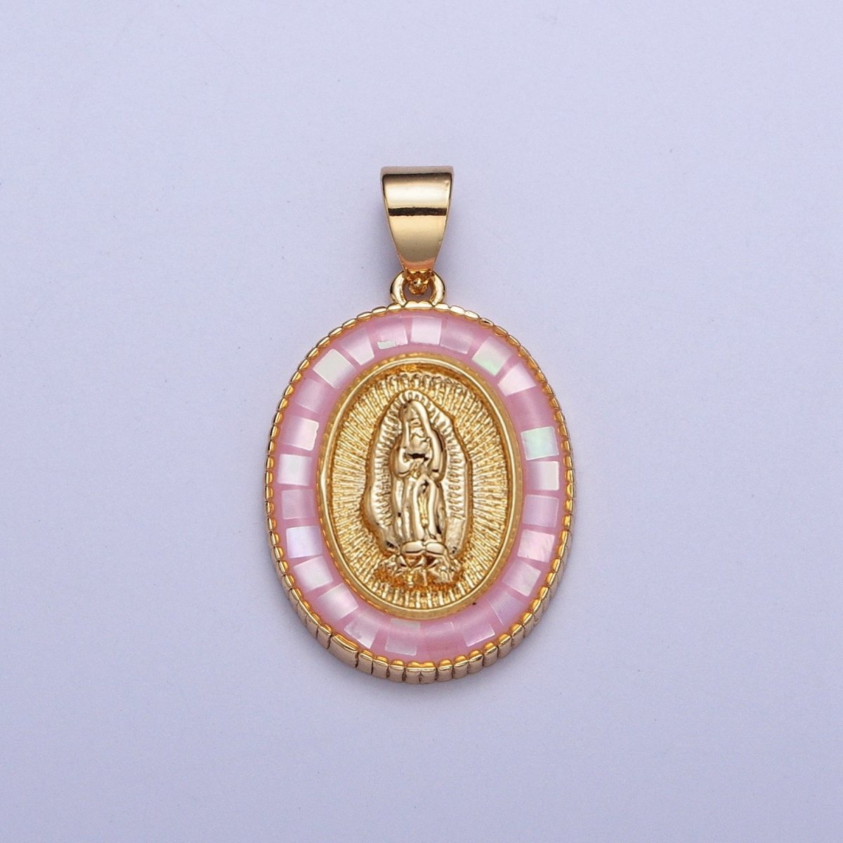 Gold Miraculous Mother Virgin Mary Opal Oval Pendant For Religious Jewelry | X-510-X-515 - DLUXCA