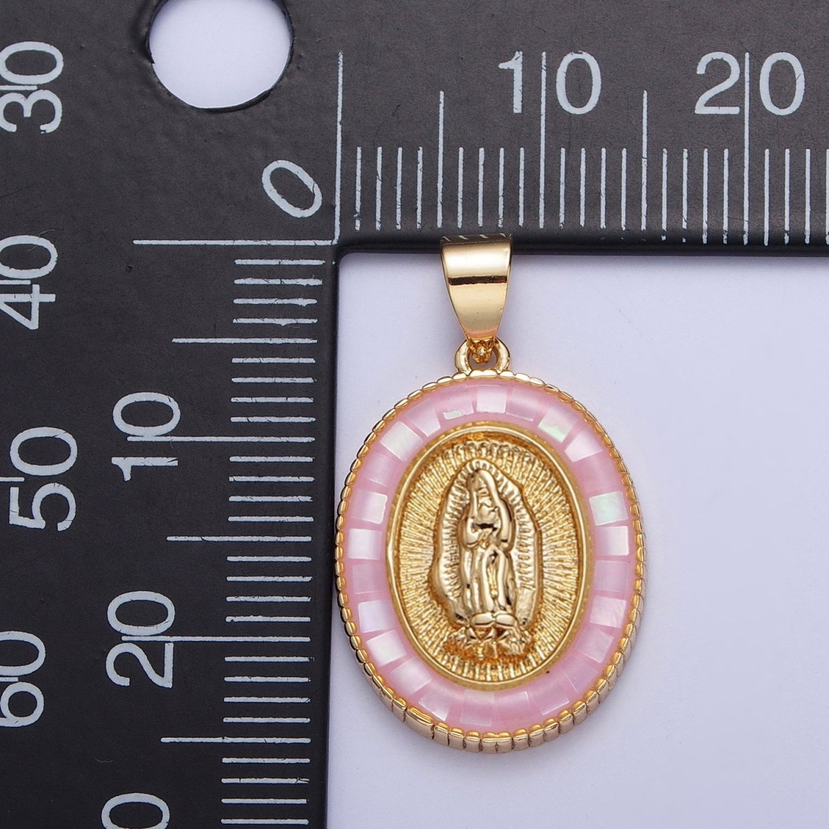 Gold Miraculous Mother Virgin Mary Opal Oval Pendant For Religious Jewelry | X-510-X-515 - DLUXCA