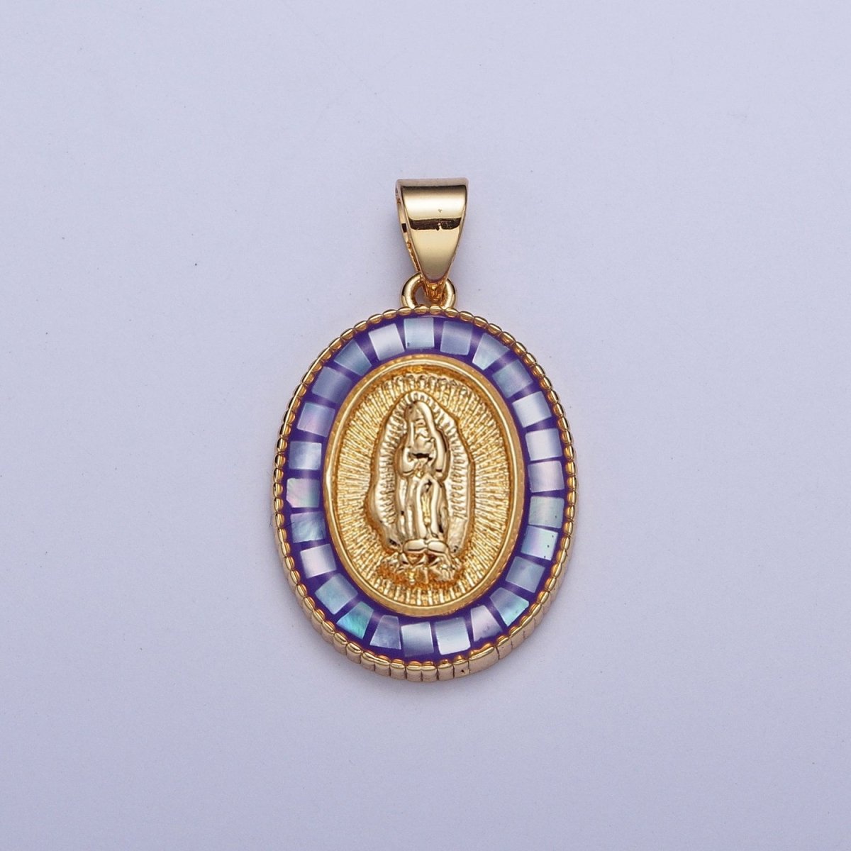 Gold Miraculous Mother Virgin Mary Opal Oval Pendant For Religious Jewelry | X-510-X-515 - DLUXCA