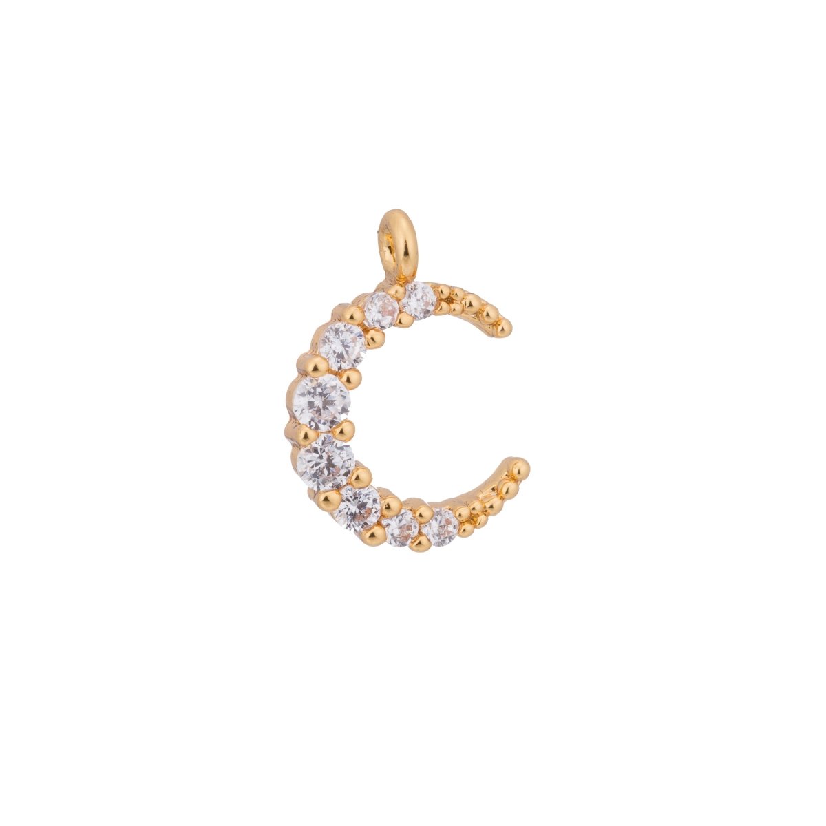 Gold Moon Beam, Moonlight, Crescent, Wish, Dream Celestial Craft Cubic Zirconia Bracelet Charm Bead Findings Pendant For Jewelry Making, CHGF-202/C-177 - DLUXCA