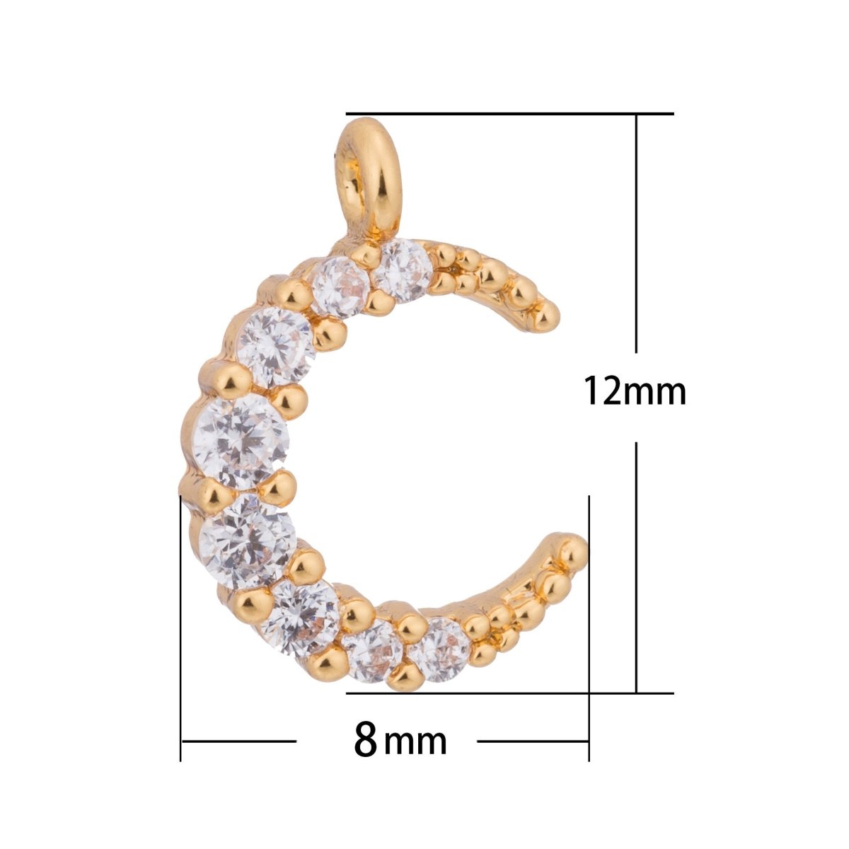 Gold Moon Beam, Moonlight, Crescent, Wish, Dream Celestial Craft Cubic Zirconia Bracelet Charm Bead Findings Pendant For Jewelry Making, CHGF-202/C-177 - DLUXCA