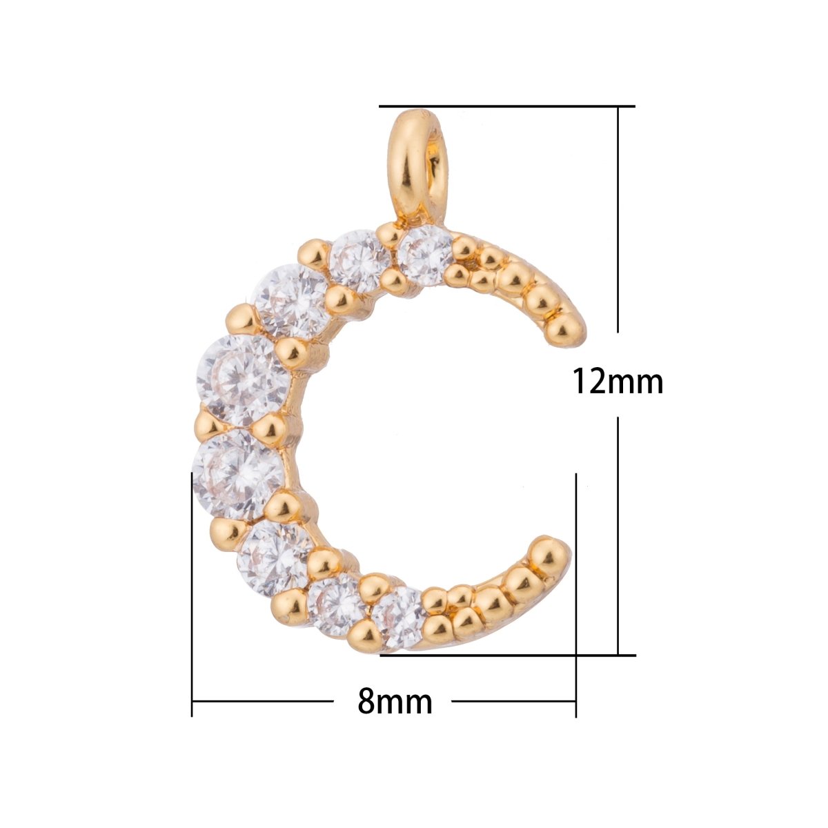 Gold Moon Beam, Moonlight Cute Dream Crescent Celestial DIY Craft Cubic Zirconia Bracelet Charm Bead Finding Pendant For Jewelry Making C-177 - DLUXCA